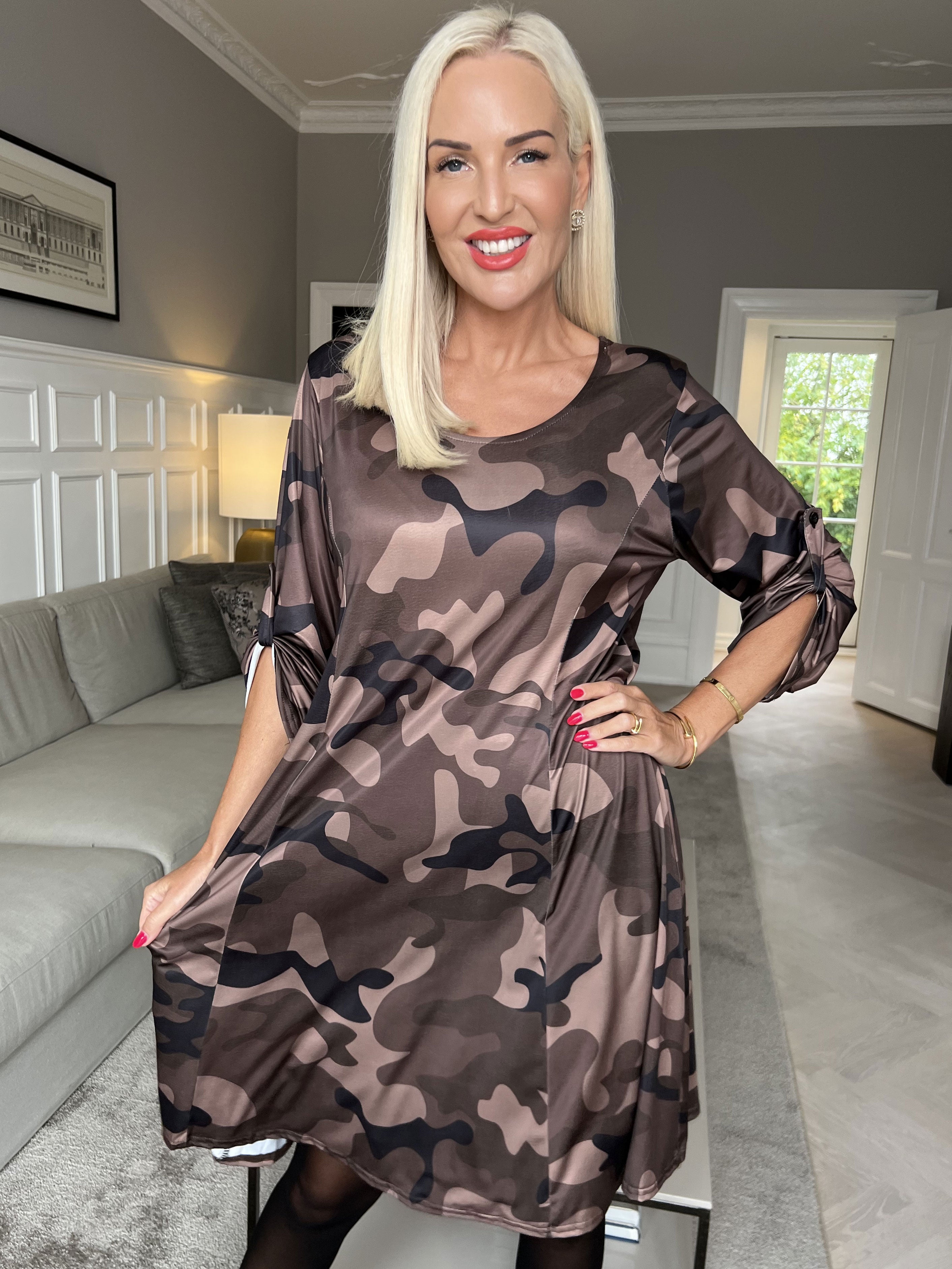 Maj Camo L/S - Elastisk kjole i camouflageprint